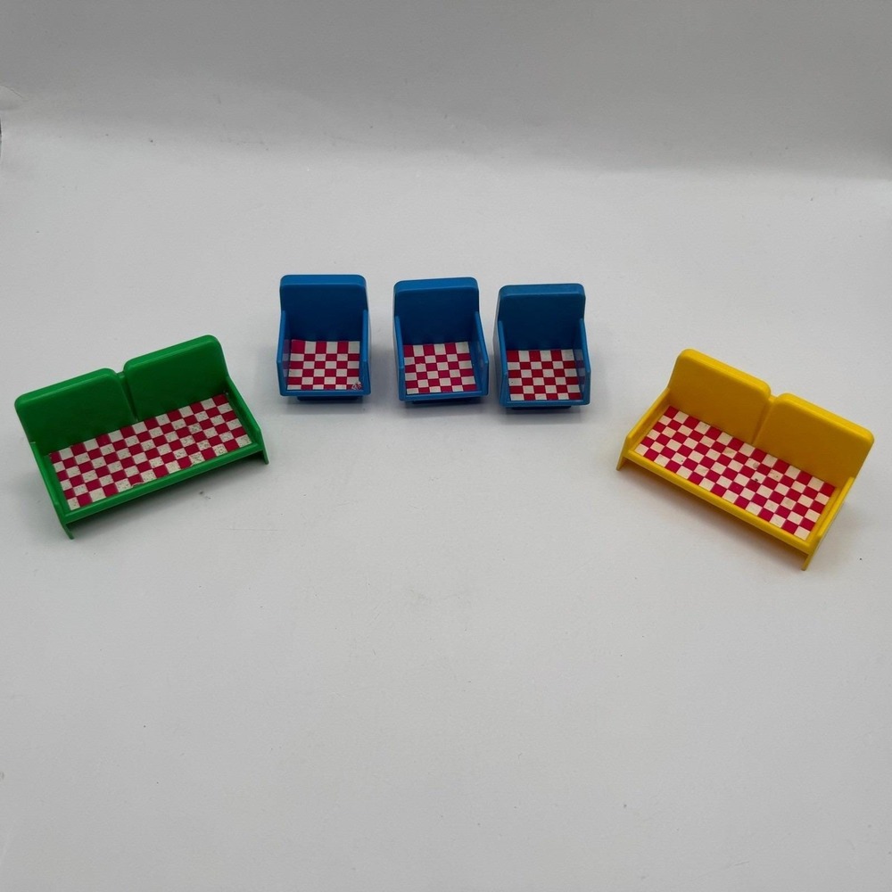 Fisher Price Little People Furniture Kids Multi Color Checkered Sofa Chair Set